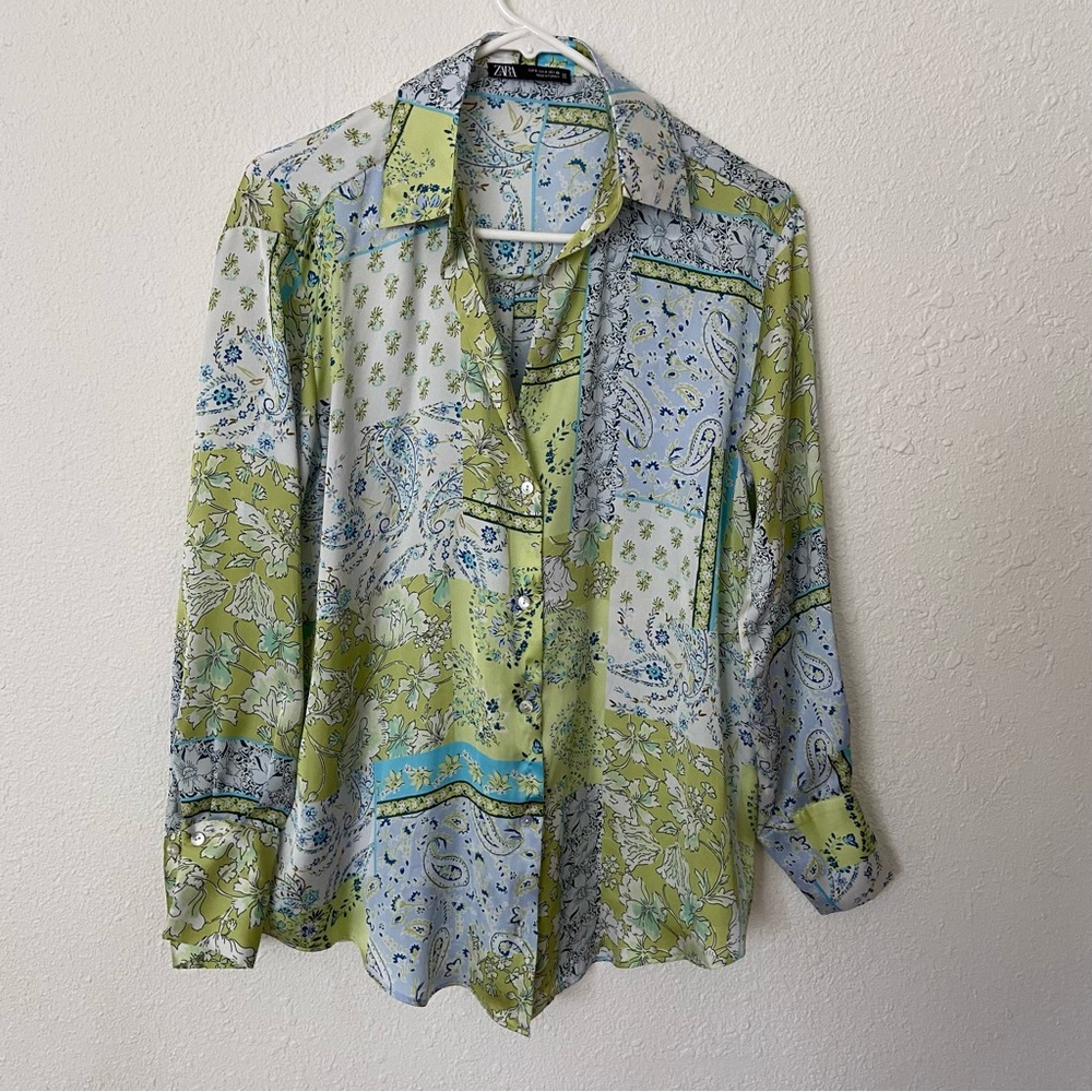 Zara Blue & Green Paisley Shirt Size S